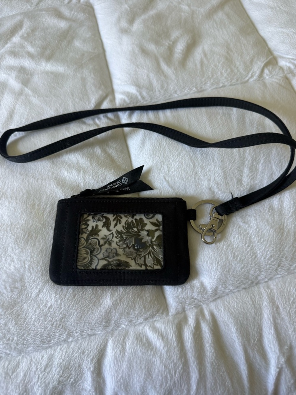 Vera Bradley Black Floral ID Lanyard Wallet